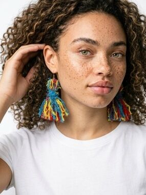 Multicolor Beaded Tassel Earrings - Vibrant Blue, Red & Yellow